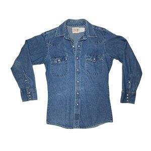 Vintage Saddle King Western Denim Shirt – Pearl Snap, Long Sleeve